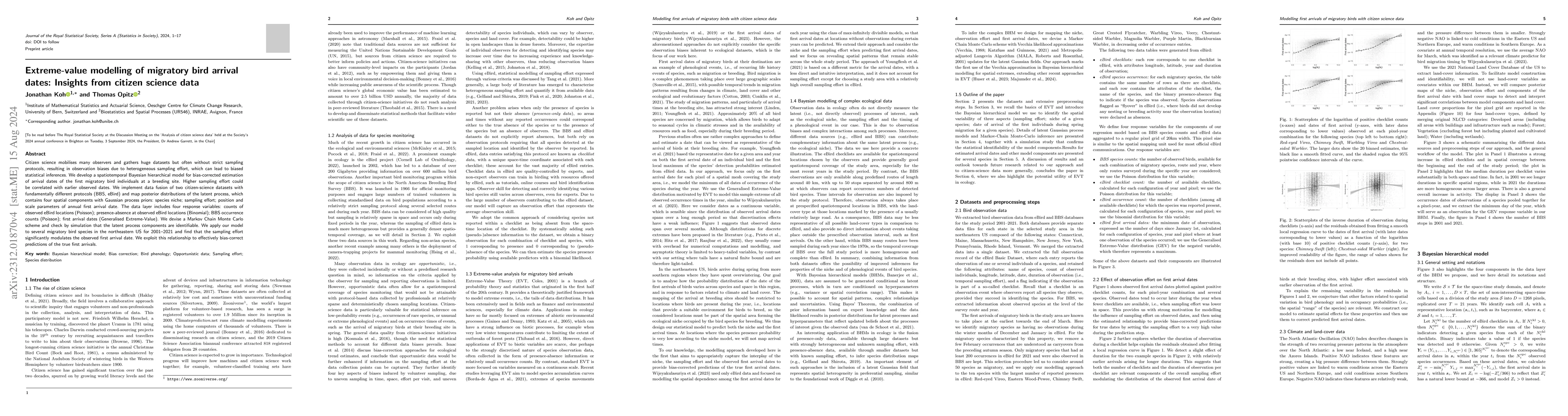 Thumbnail for Extreme-value modelling of migratory bird arrival dates: Insights from
  citizen science data