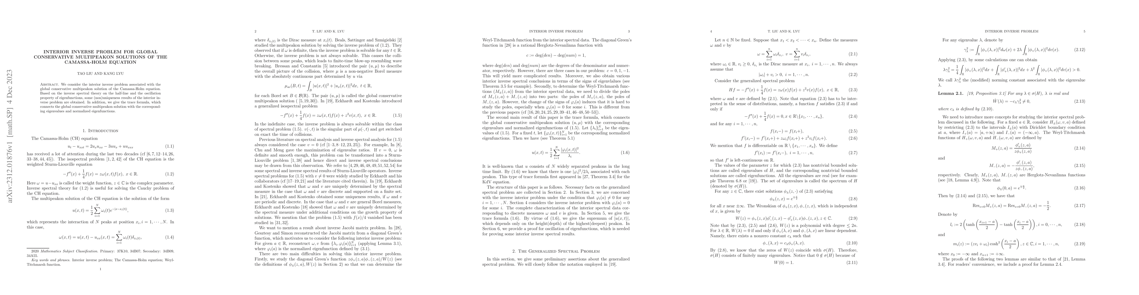 Thumbnail for Interior inverse problem for global conservative multipeakon solutions
  of the Camassa-Holm equation