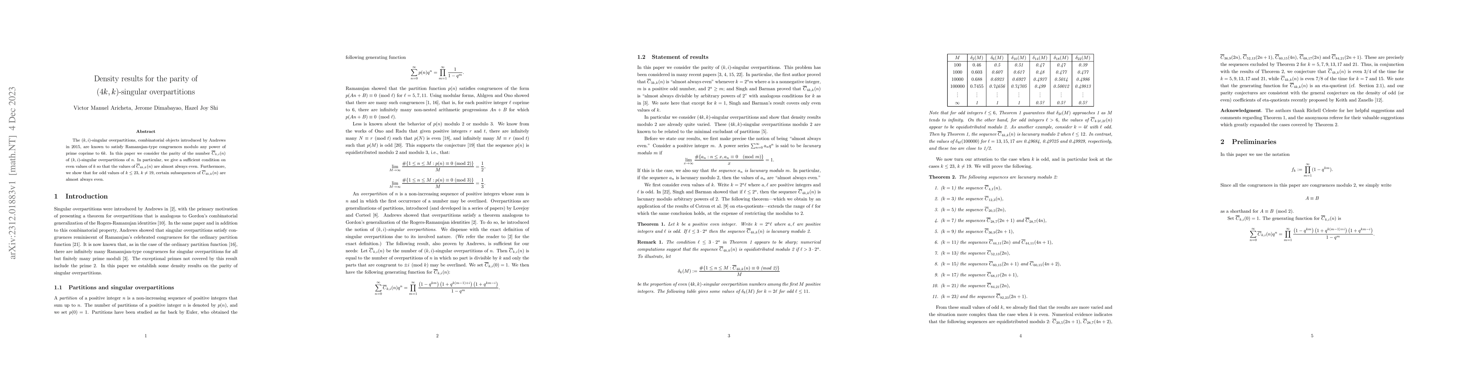Thumbnail for Density results for the parity of $(4k,k)$-singular overpartitions