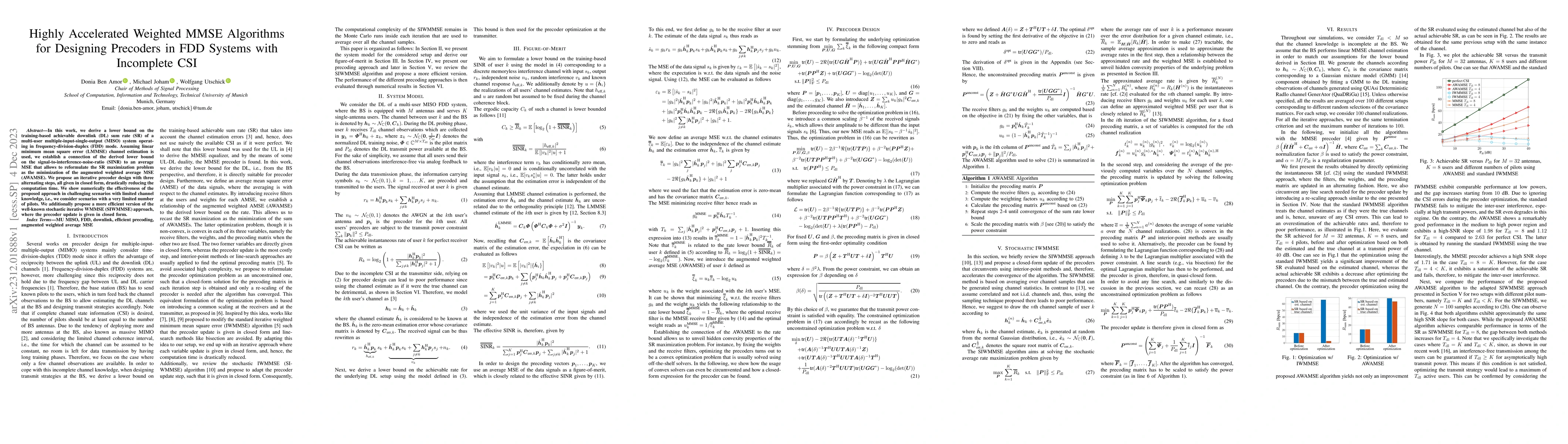Thumbnail for Highly Accelerated Weighted MMSE Algorithms for Designing Precoders in
  FDD Systems with Incomplete CSI