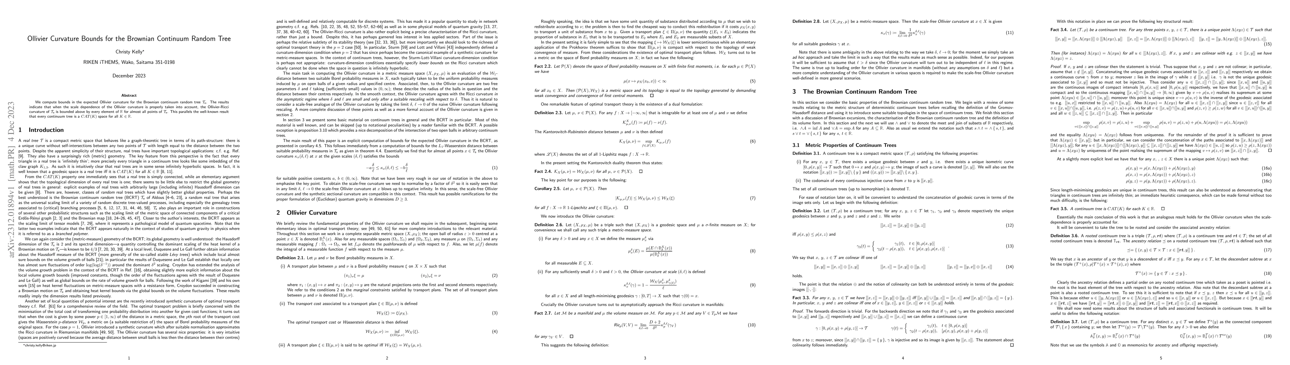 Thumbnail for Oliver Curvature Bounds for the Brownian Continuum Random Tree