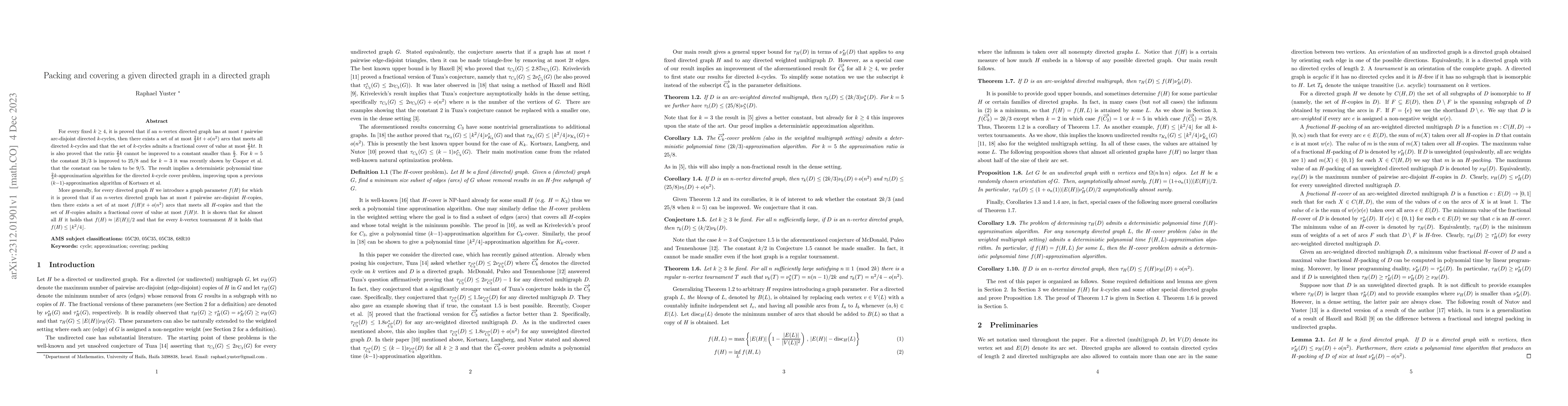 Thumbnail for Packing and covering a given directed graph in a directed graph