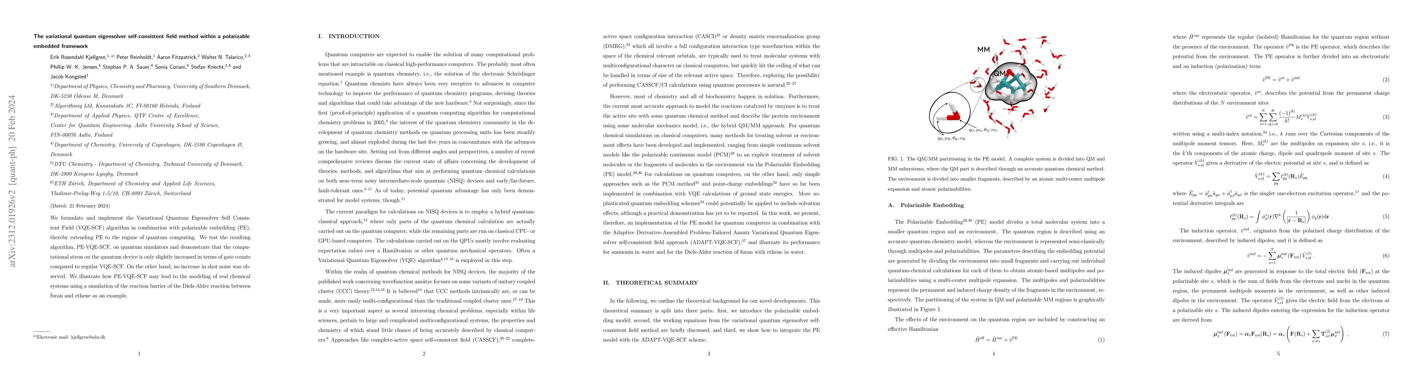 Thumbnail for The variational quantum eigensolver self-consistent field method within
  a polarizable embedded framework
