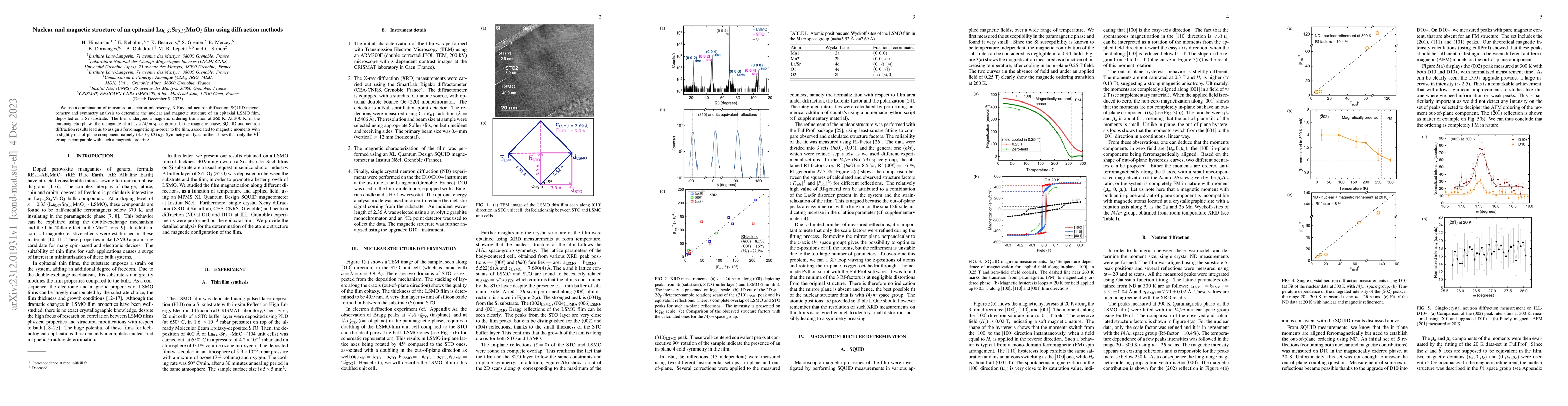 Thumbnail for Nuclear and magnetic structure of an epitaxial
  La$_{0.67}$Sr$_{0.33}$MnO$_{3}$ film using diffraction methods