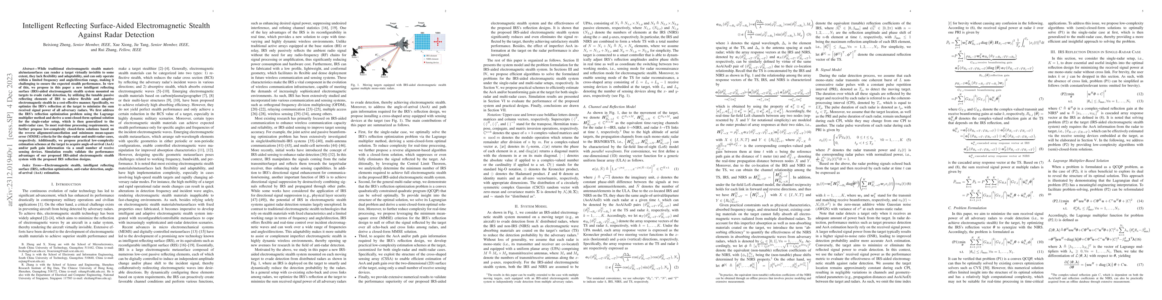 Thumbnail for Intelligent Reflecting Surface-Aided Electromagnetic Stealth Against
  Radar Detection