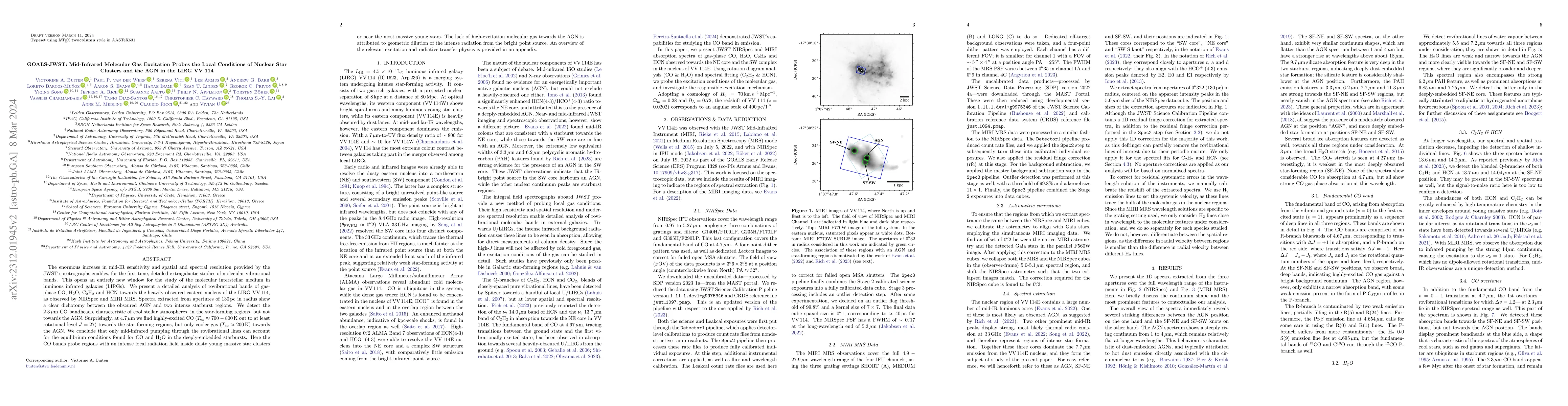 Thumbnail for GOALS-JWST: Mid-Infrared Molecular Gas Excitation Probes the Local
  Conditions of Nuclear Star Clusters and the AGN in the LIRG VV 114