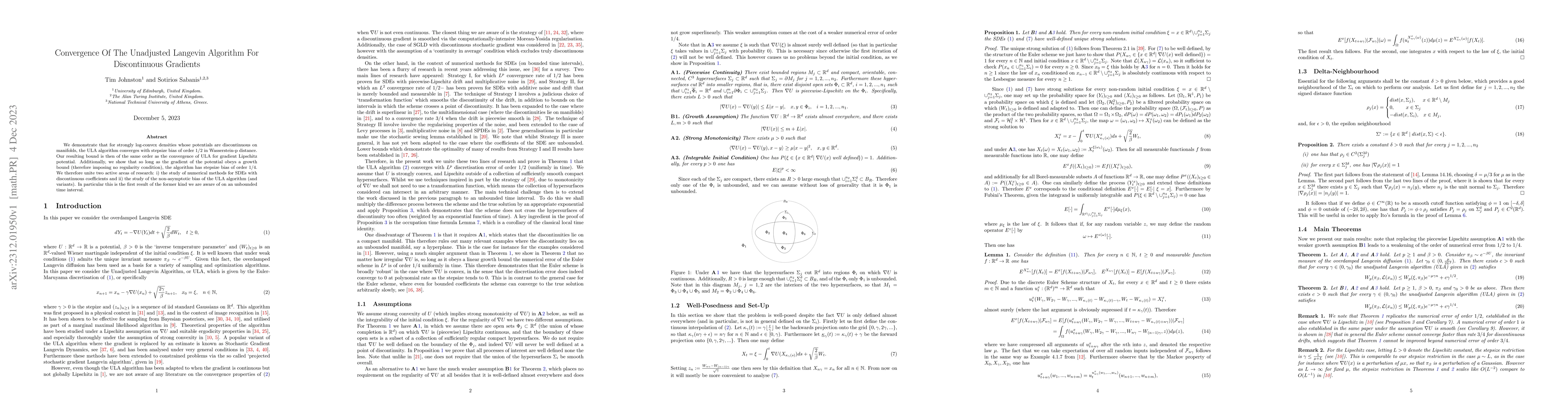 Thumbnail for Convergence Of The Unadjusted Langevin Algorithm For Discontinuous
  Gradients
