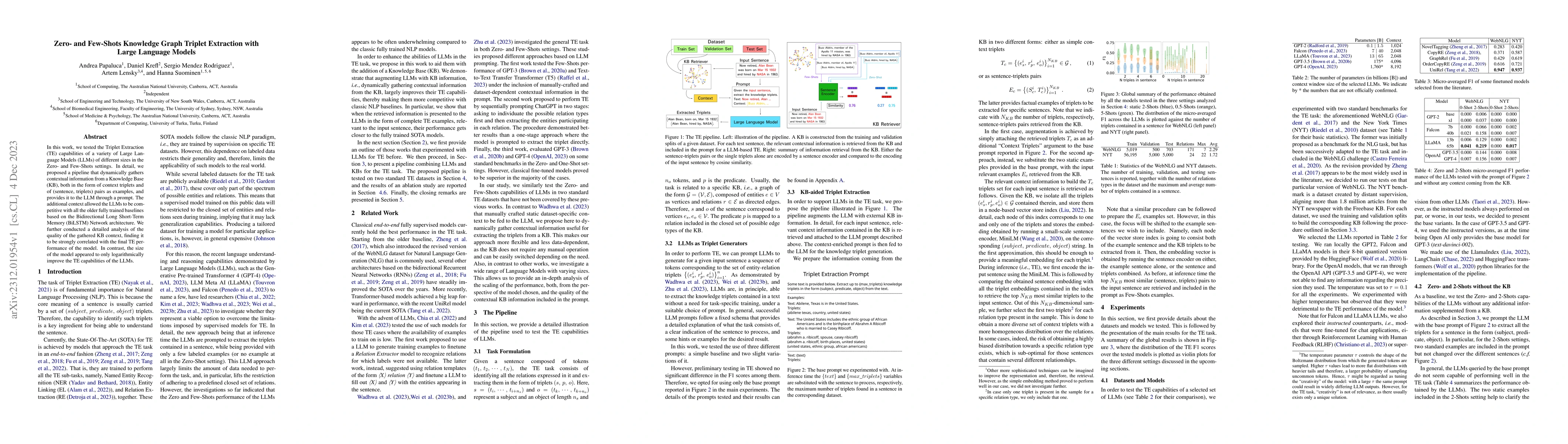 Thumbnail for Zero- and Few-Shots Knowledge Graph Triplet Extraction with Large
  Language Models