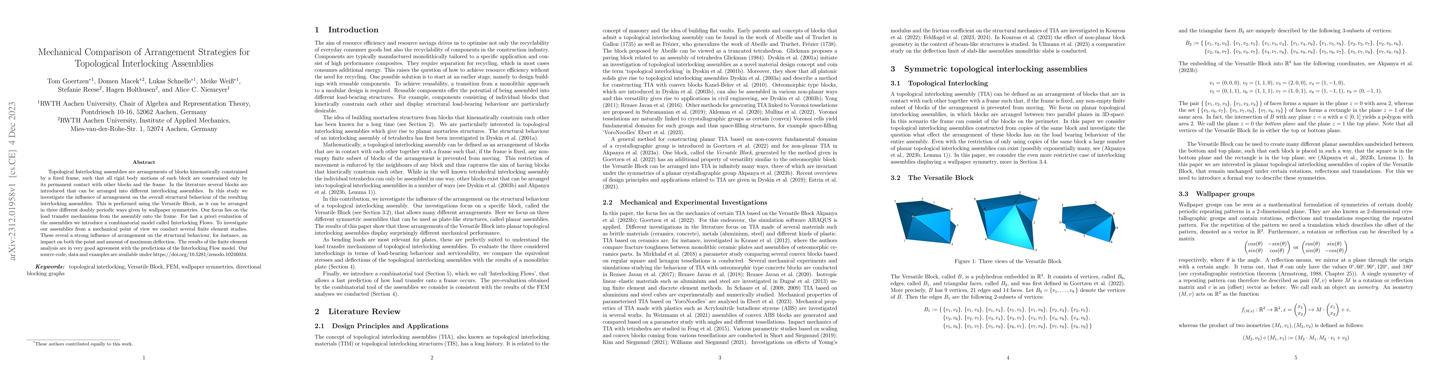 Thumbnail for Mechanical Comparison of Arrangement Strategies for Topological
  Interlocking Assemblies