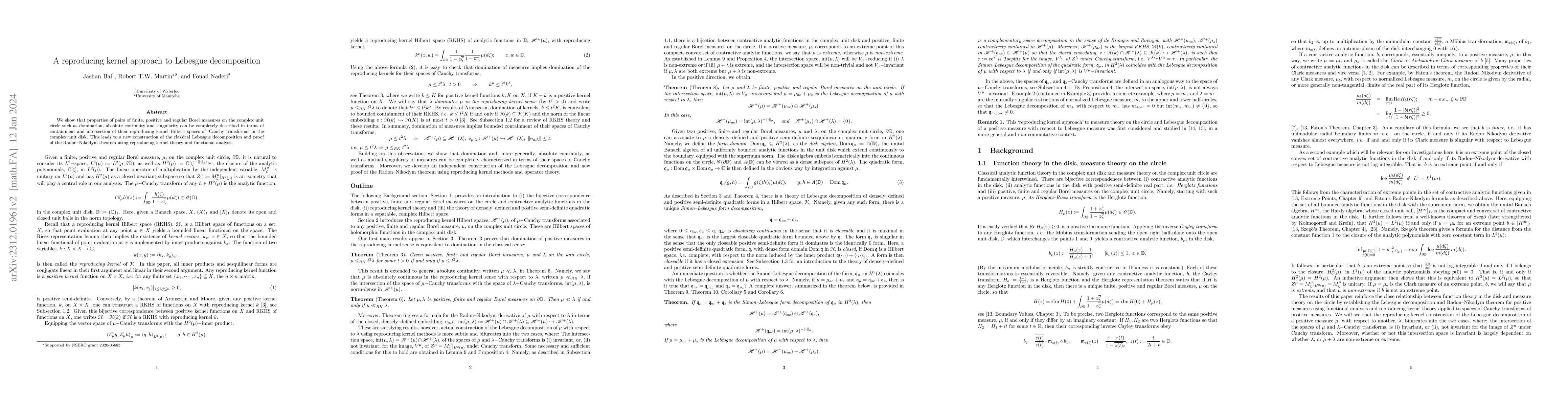 Thumbnail for A reproducing kernel approach to Lebesgue decomposition