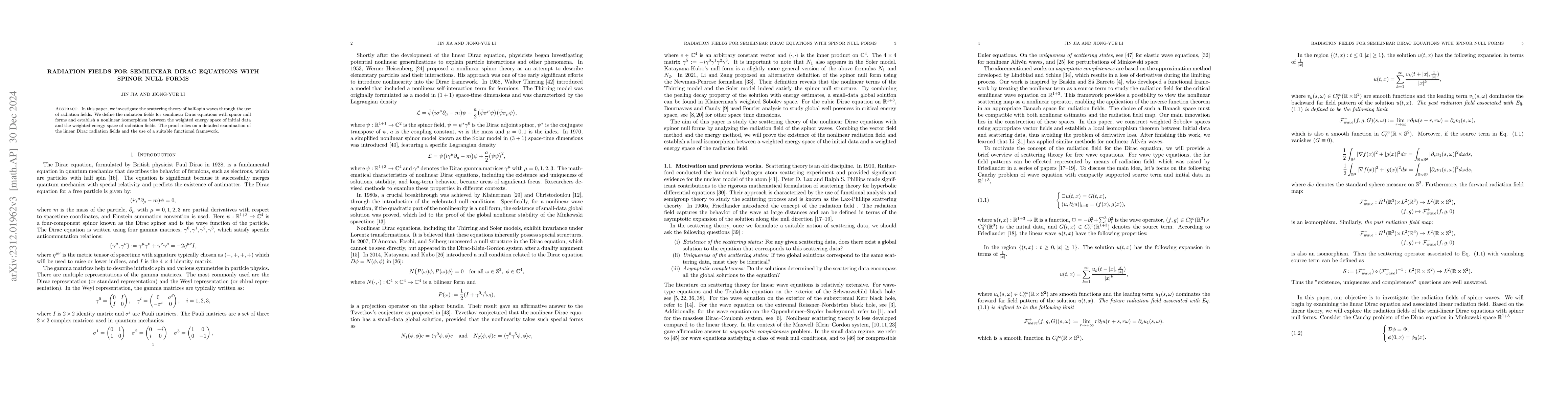 Thumbnail for Radiation fields for semilinear Dirac equations with spinor null forms