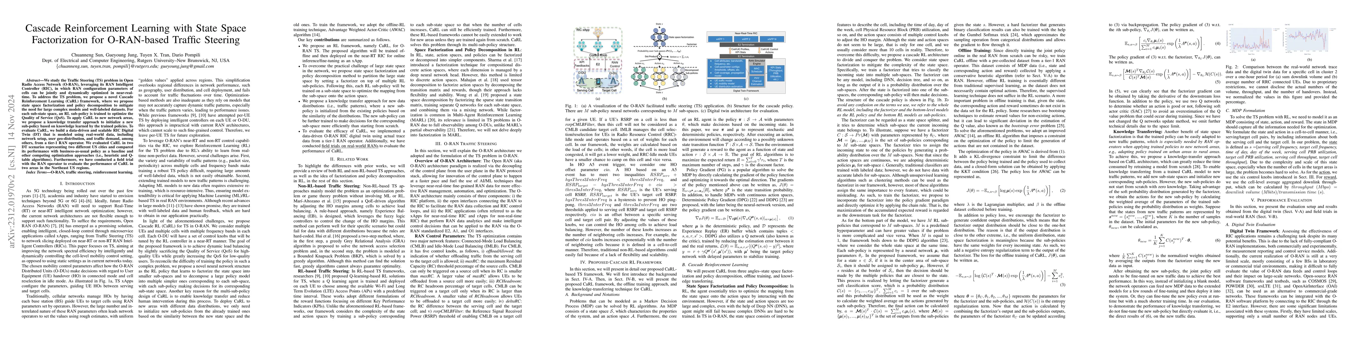 Thumbnail for CaRL: Cascade Reinforcement Learning with State Space Splitting for
  O-RAN based Traffic Steering