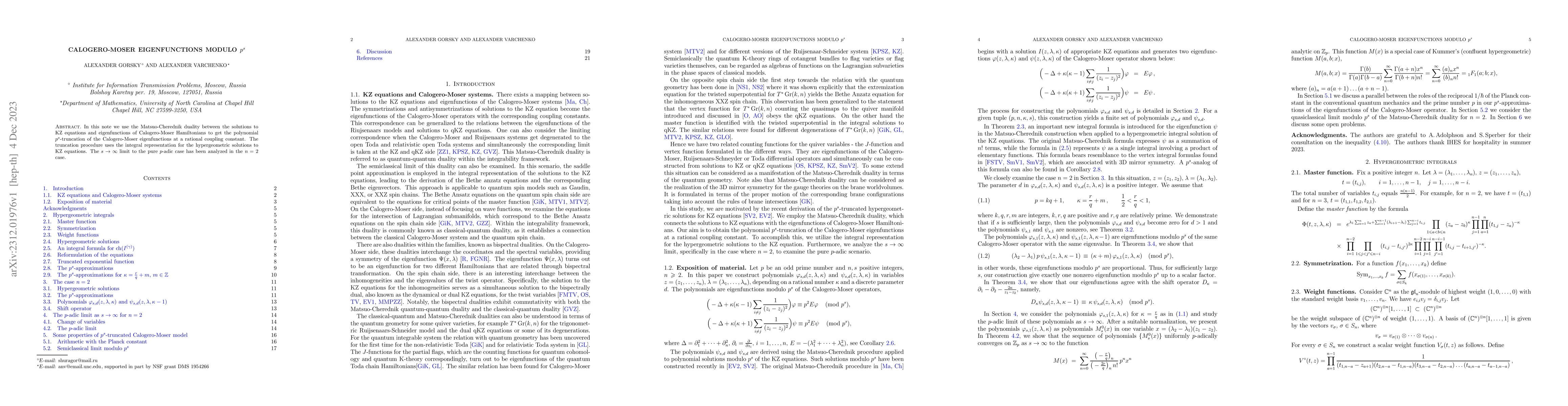 Thumbnail for Calogero-Moser eigenfunctions modulo $p^s$