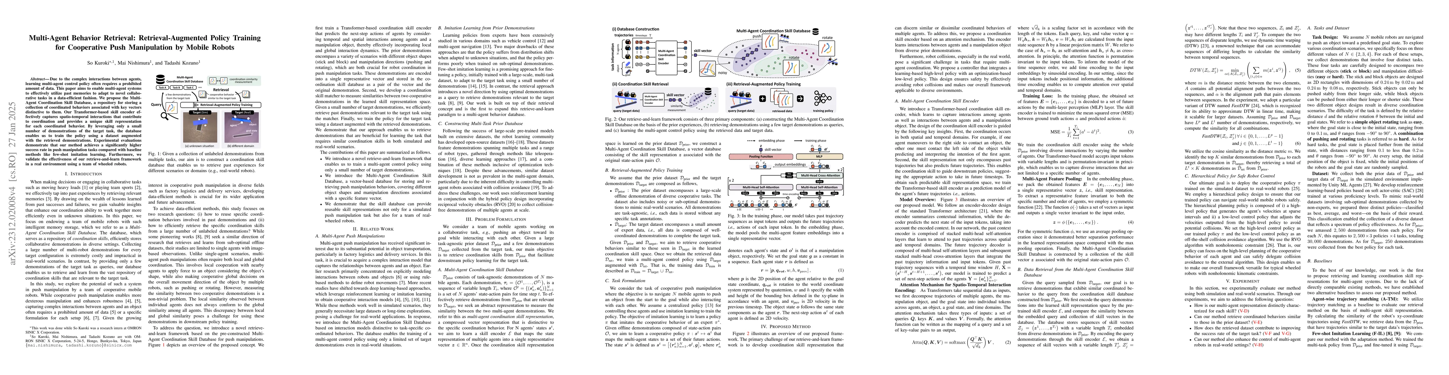 Thumbnail for Multi-Agent Behavior Retrieval: Retrieval-Augmented Policy Training for
  Cooperative Push Manipulation by Mobile Robots