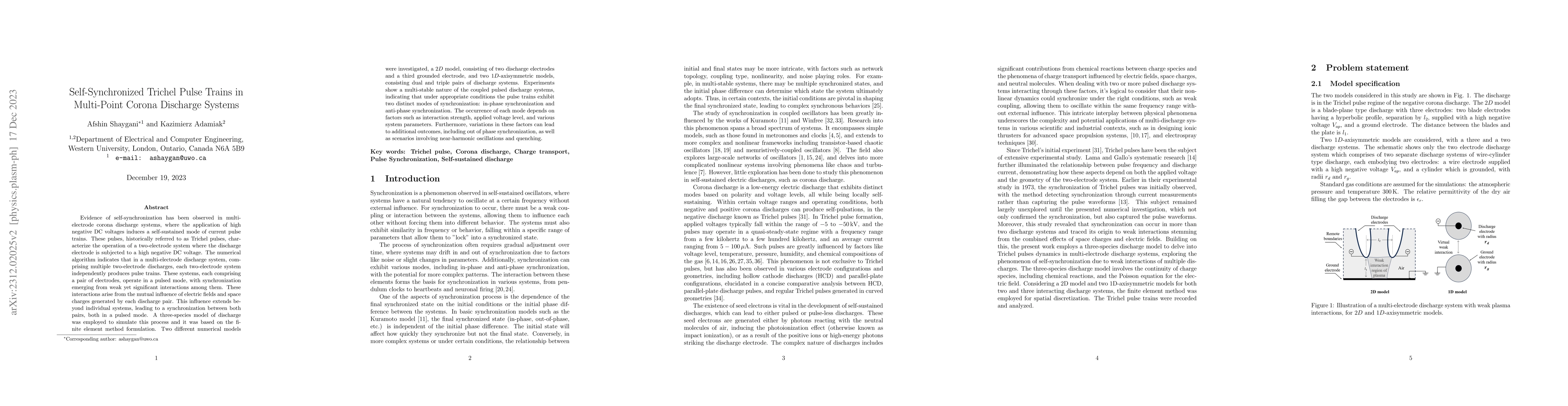 Thumbnail for Self-Synchronized Trichel Pulse Trains in Multi-Point Corona Discharge
  Systems