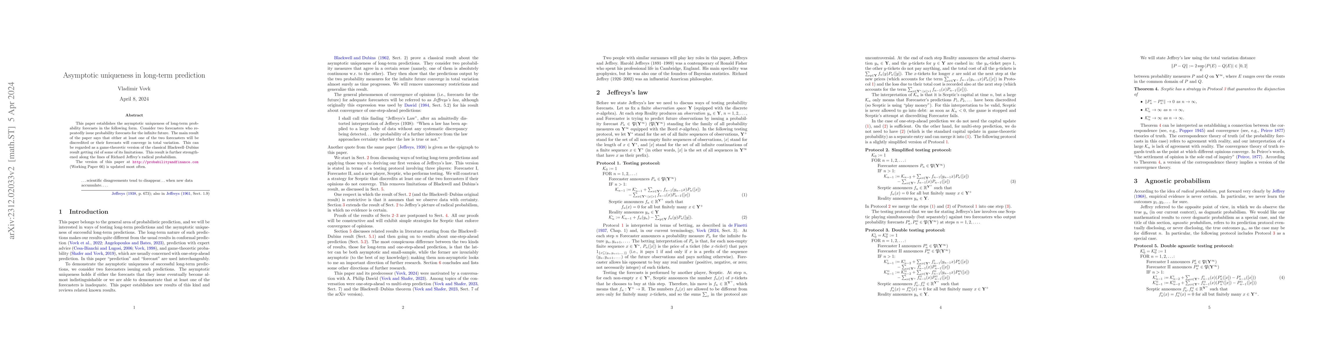 Thumbnail for Asymptotic uniqueness in long-term prediction