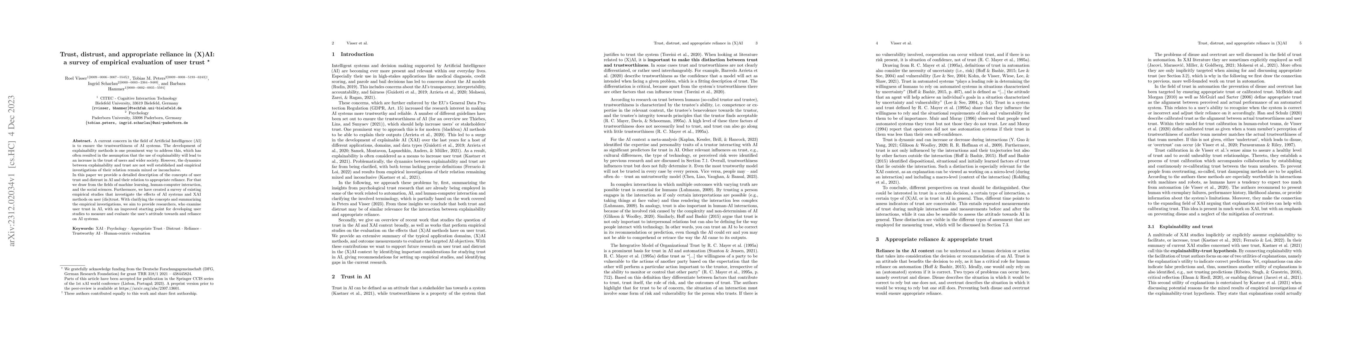 Thumbnail for Trust, distrust, and appropriate reliance in (X)AI: a survey of
  empirical evaluation of user trust