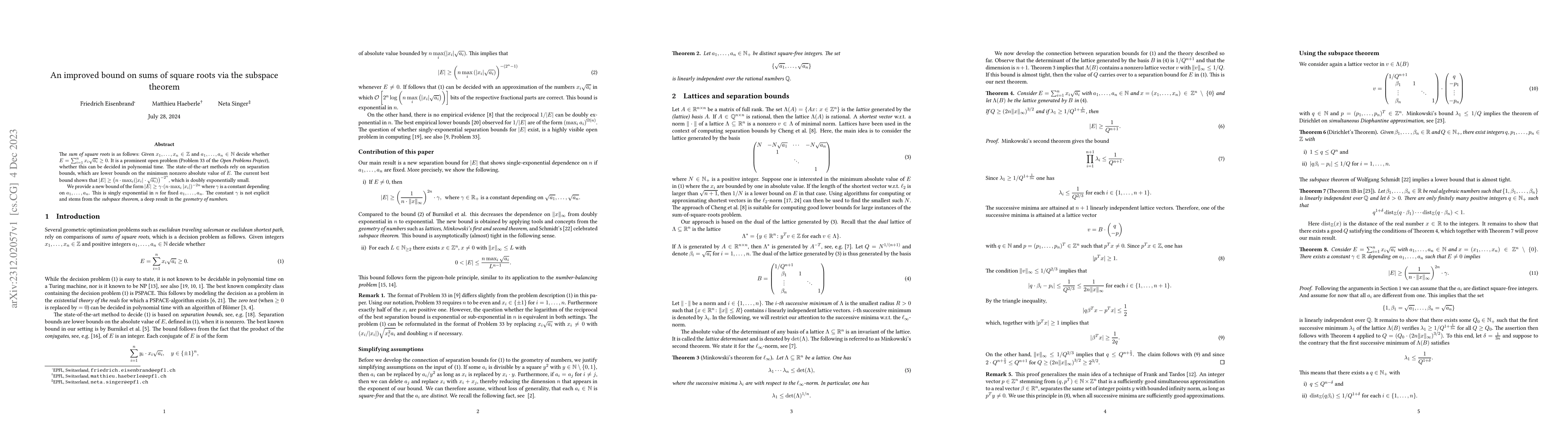 Thumbnail for An improved bound on sums of square roots via the subspace theorem