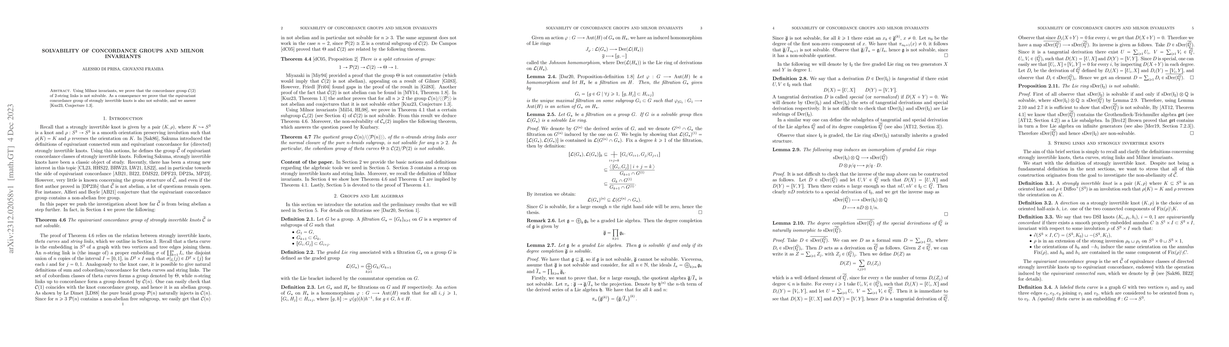 Thumbnail for Solvability of concordance groups and Milnor invariants