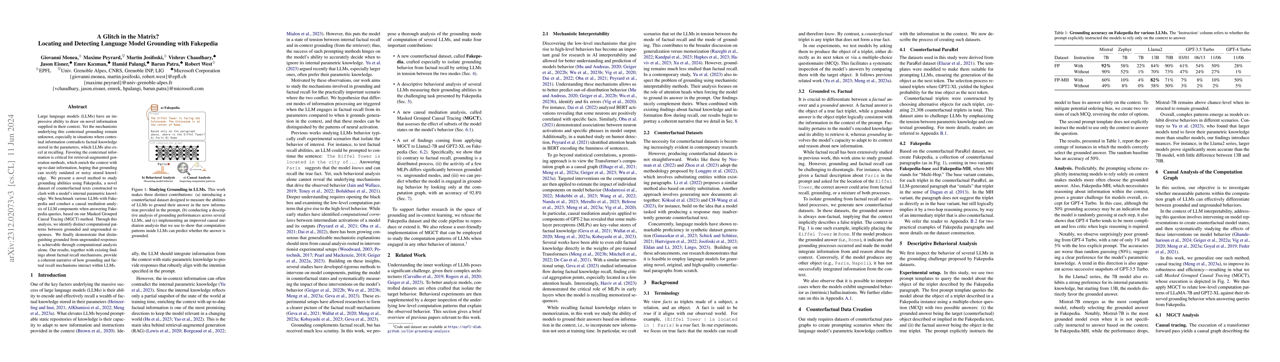 Thumbnail for A Glitch in the Matrix? Locating and Detecting Language Model Grounding
  with Fakepedia