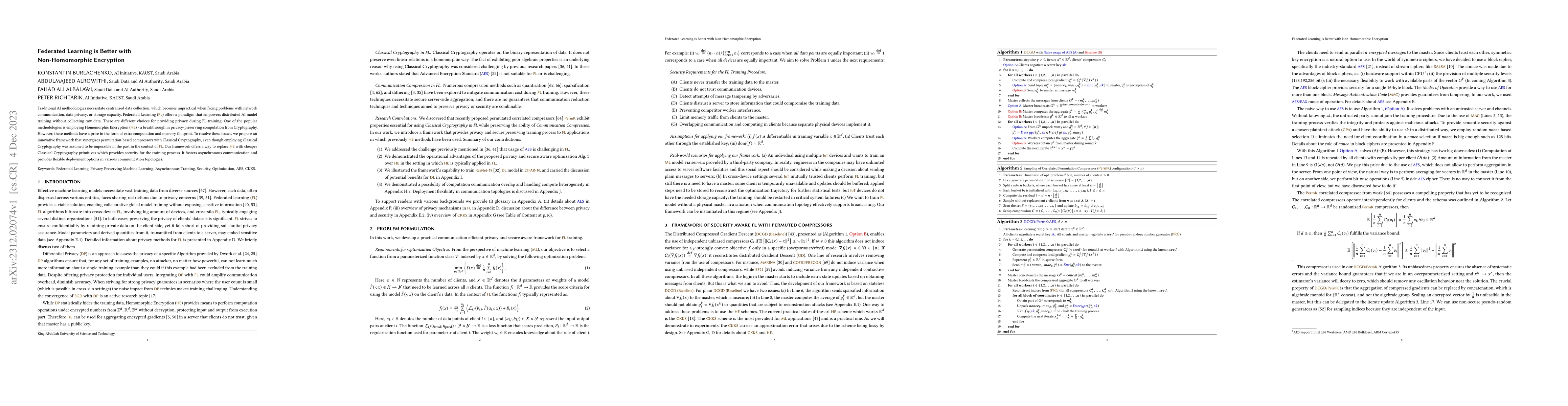 Thumbnail for Federated Learning is Better with Non-Homomorphic Encryption
