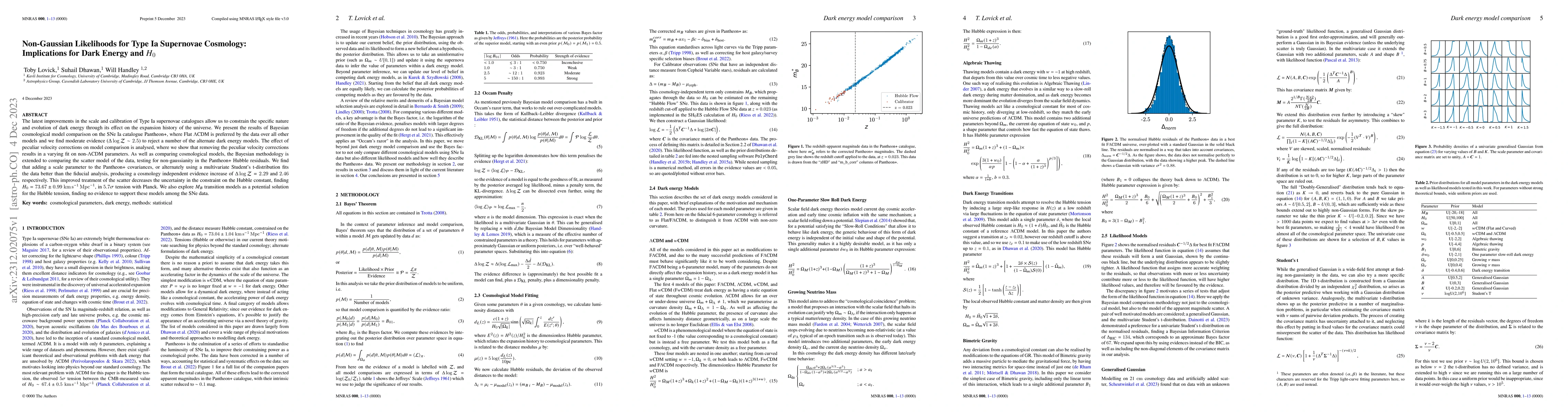 Thumbnail for Non-Gaussian Likelihoods for Type Ia Supernovae Cosmology: Implications
  for Dark Energy and $H_0$