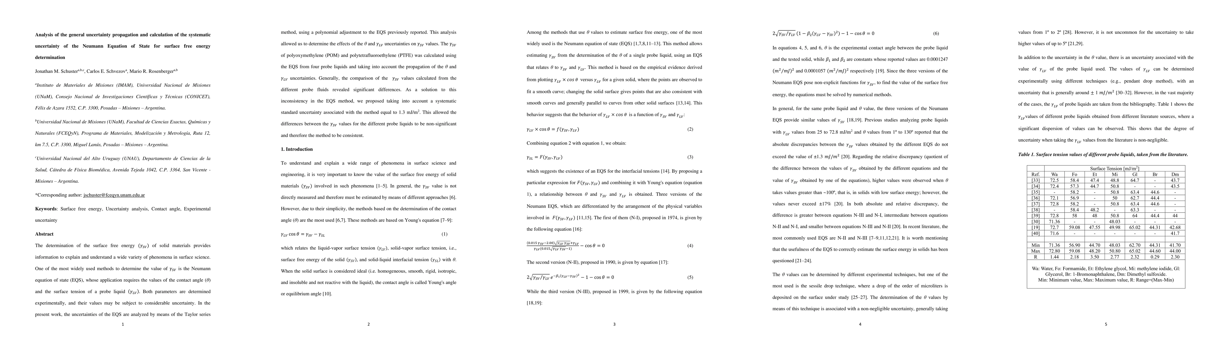 Thumbnail for Analysis of the general uncertainty propagation and calculation of the
  systematic uncertainty of the Neumann Equation of State for surface free
  energy determination