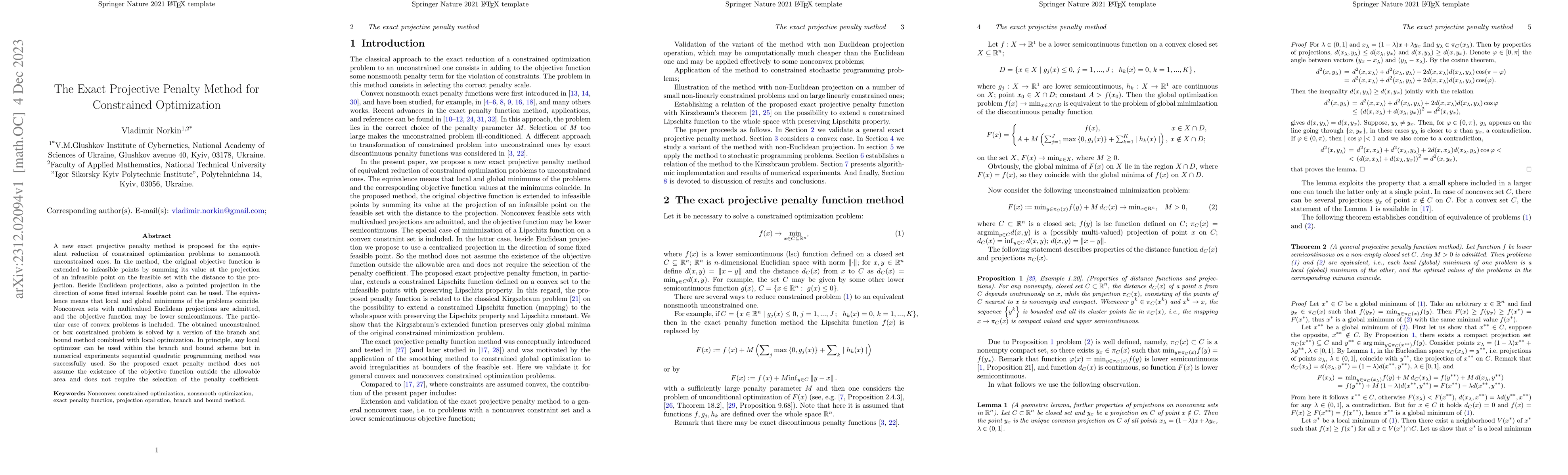 Thumbnail for The Exact Projective Penalty Method for Constrained Optimization
