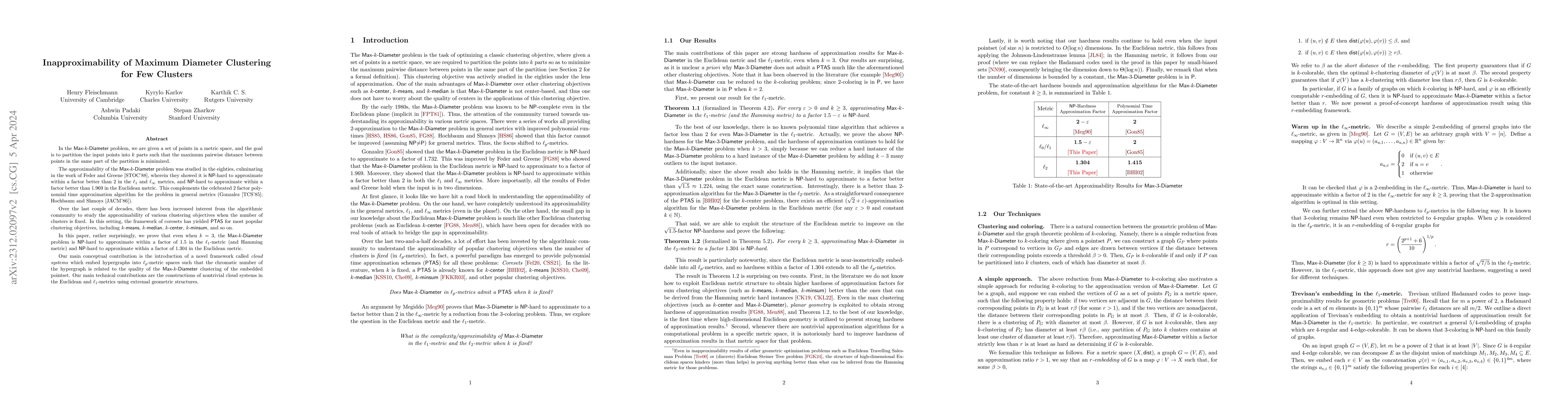 Thumbnail for Inapproximability of Maximum Diameter Clustering for Few Clusters