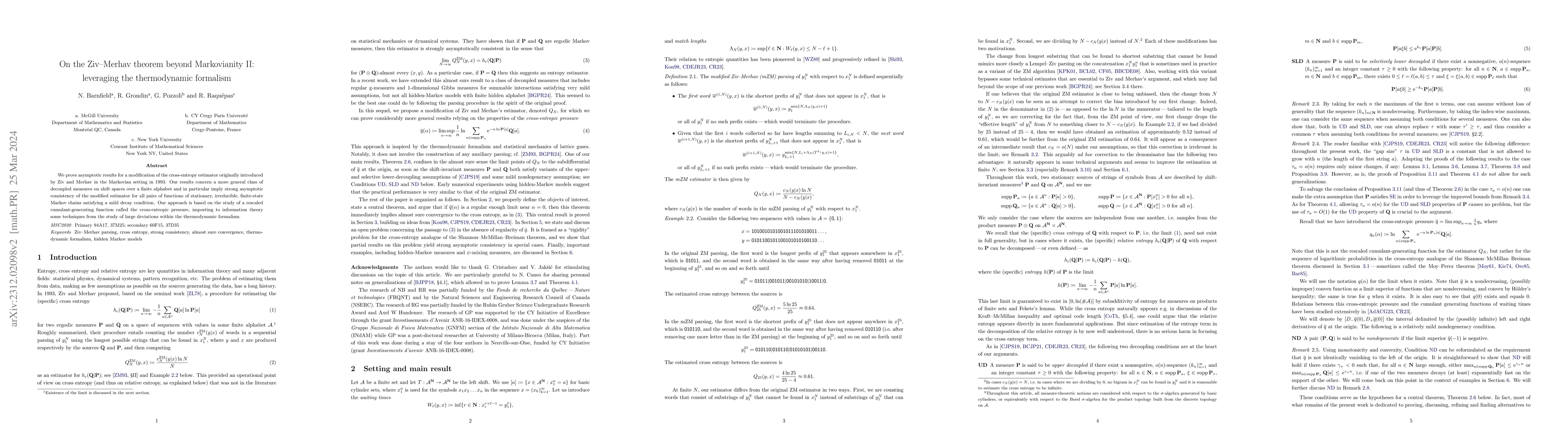 Thumbnail for On the Ziv-Merhav theorem beyond Markovianity II: leveraging the
  thermodynamic formalism