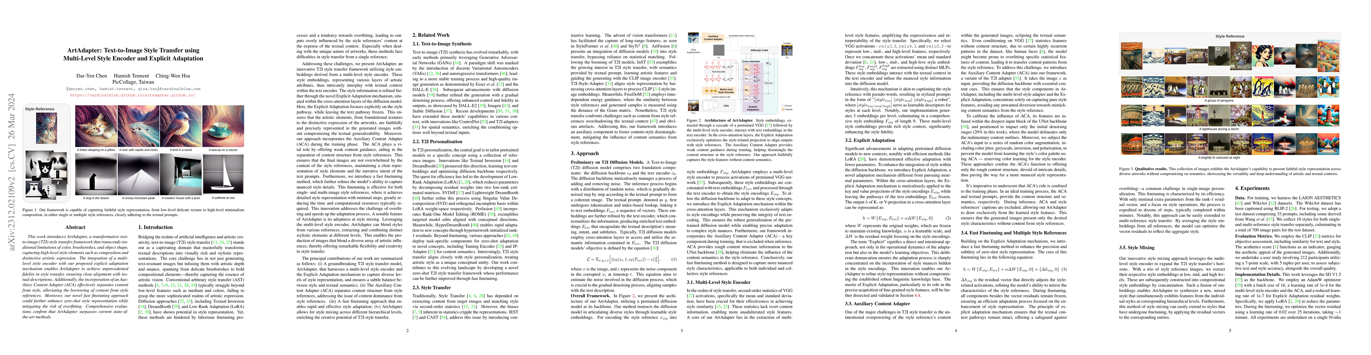Thumbnail for ArtAdapter: Text-to-Image Style Transfer using Multi-Level Style Encoder
  and Explicit Adaptation