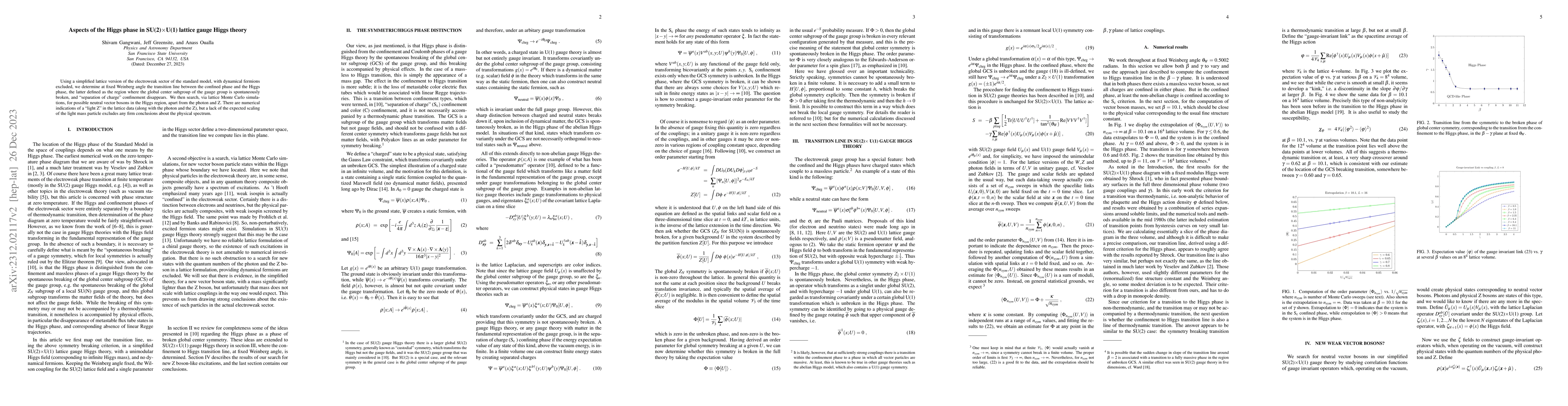 Thumbnail for Aspects of the Higgs phase in SU(2)xU(1) lattice gauge Higgs theory
