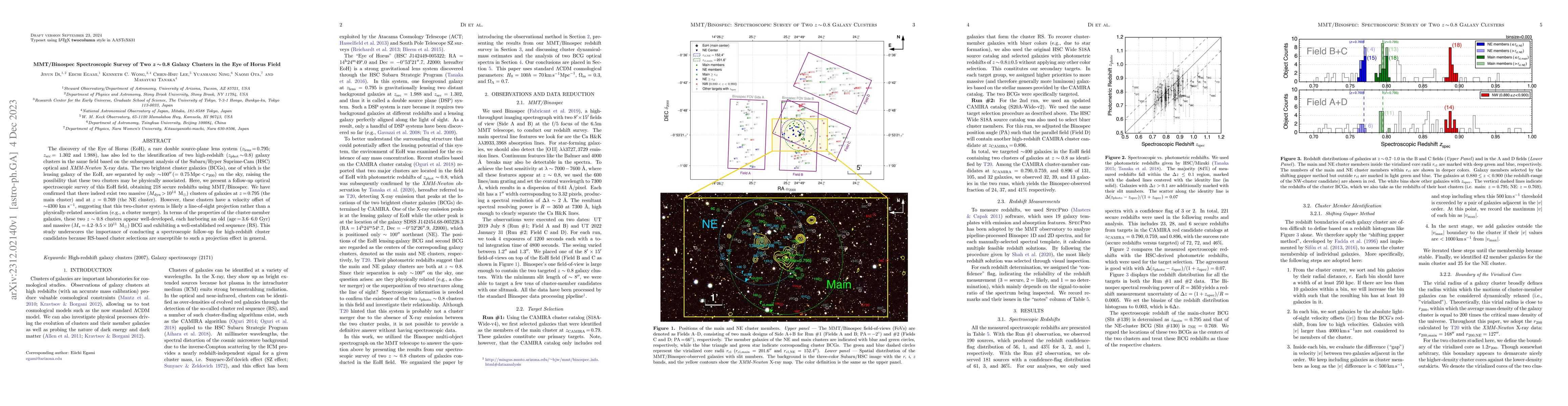 Thumbnail for MMT/Binospec Spectroscopic Survey of Two $z\sim$ 0.8 Galaxy Clusters in
  the Eye of Horus Field