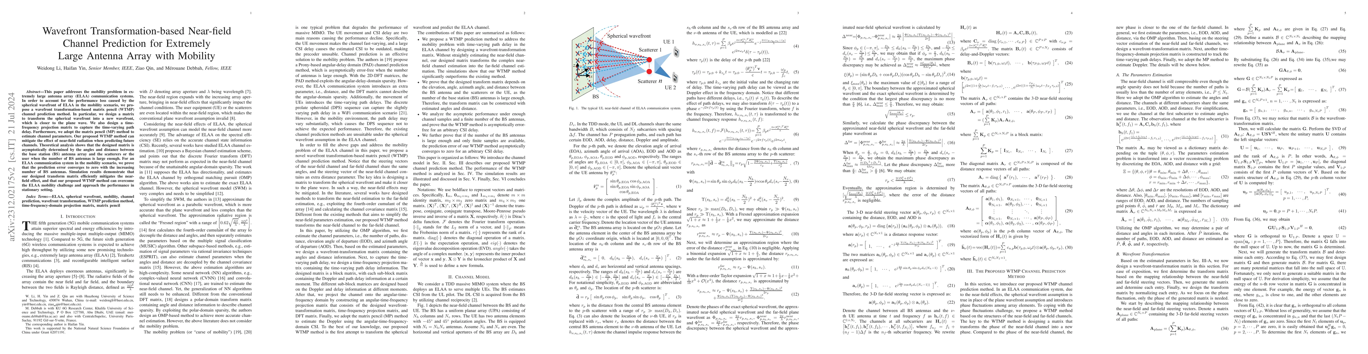 Thumbnail for Wavefront Transformation-based Near-field Channel Prediction for
  Extremely Large Antenna Array with Mobility