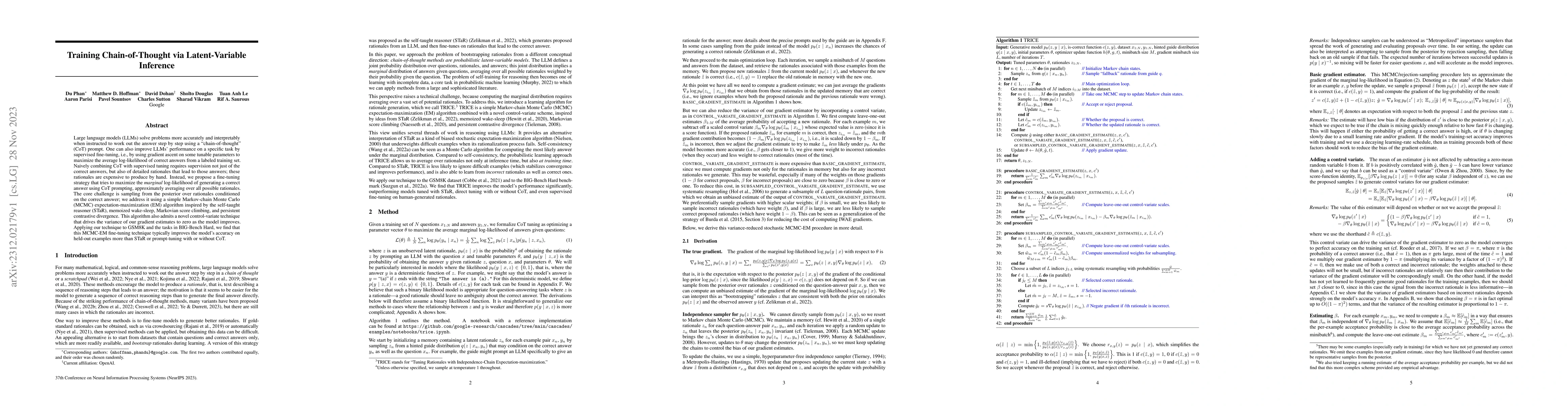 Thumbnail for Training Chain-of-Thought via Latent-Variable Inference