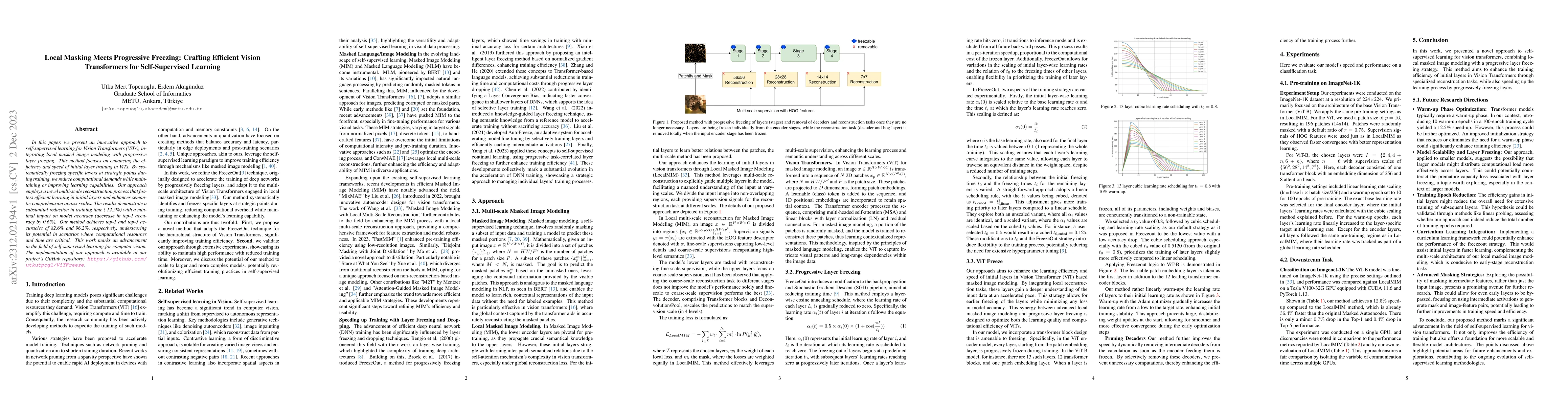 Thumbnail for Local Masking Meets Progressive Freezing: Crafting Efficient Vision
  Transformers for Self-Supervised Learning