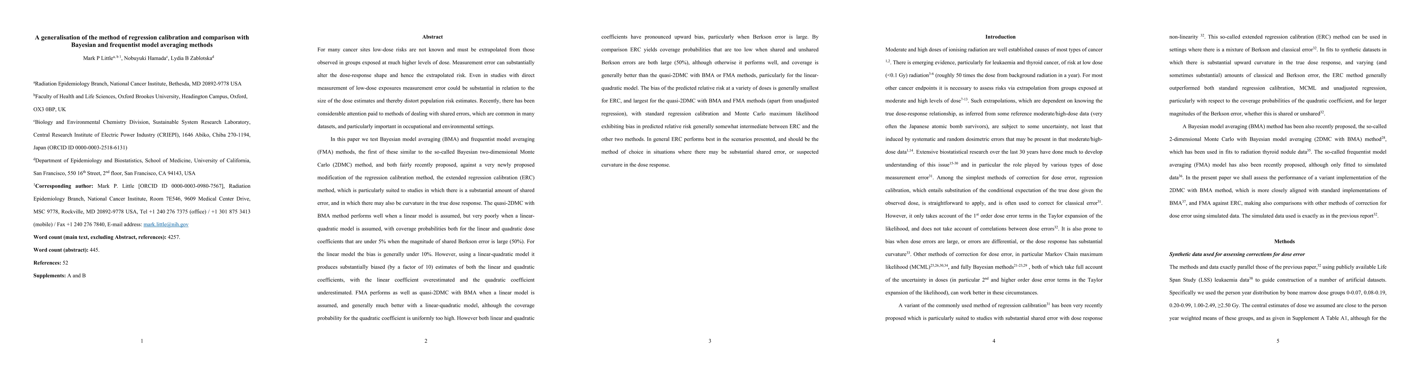 Thumbnail for A generalisation of the method of regression calibration and comparison
  with Bayesian and frequentist model averaging methods