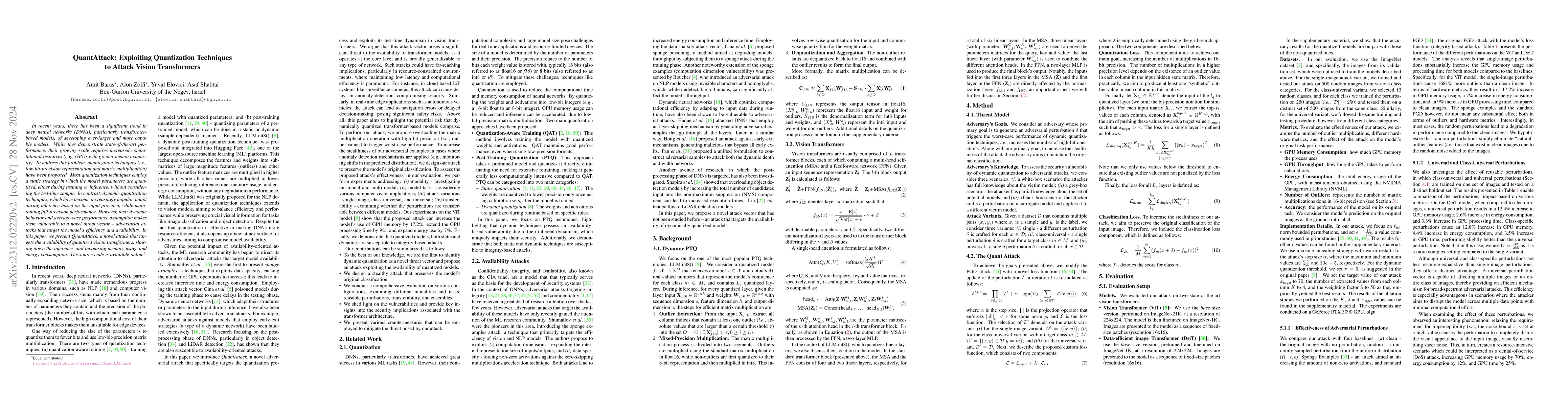Thumbnail for QuantAttack: Exploiting Dynamic Quantization to Attack Vision
  Transformers