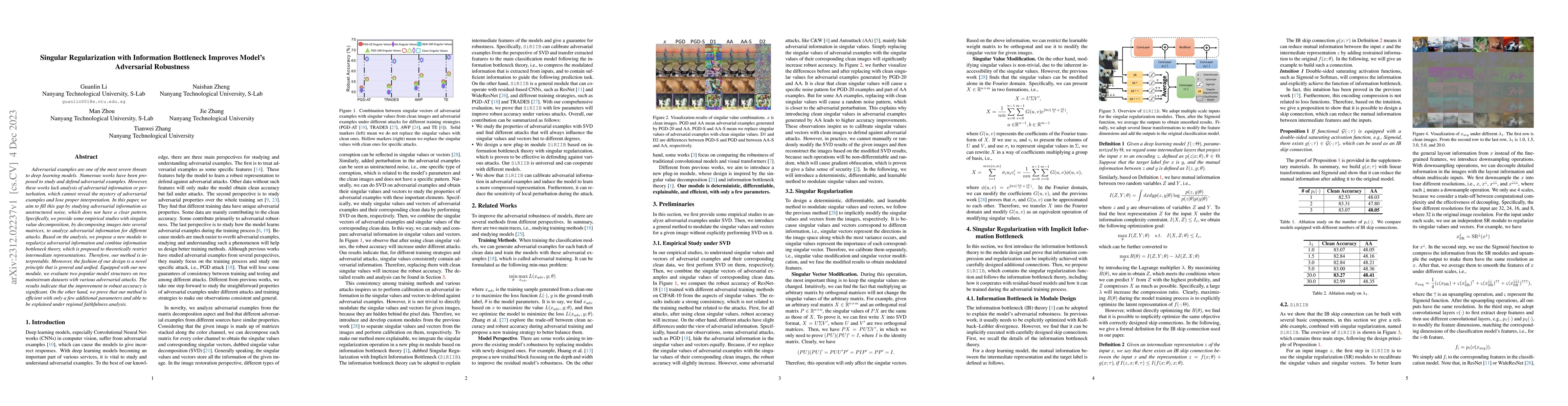 Thumbnail for Singular Regularization with Information Bottleneck Improves Model's
  Adversarial Robustness