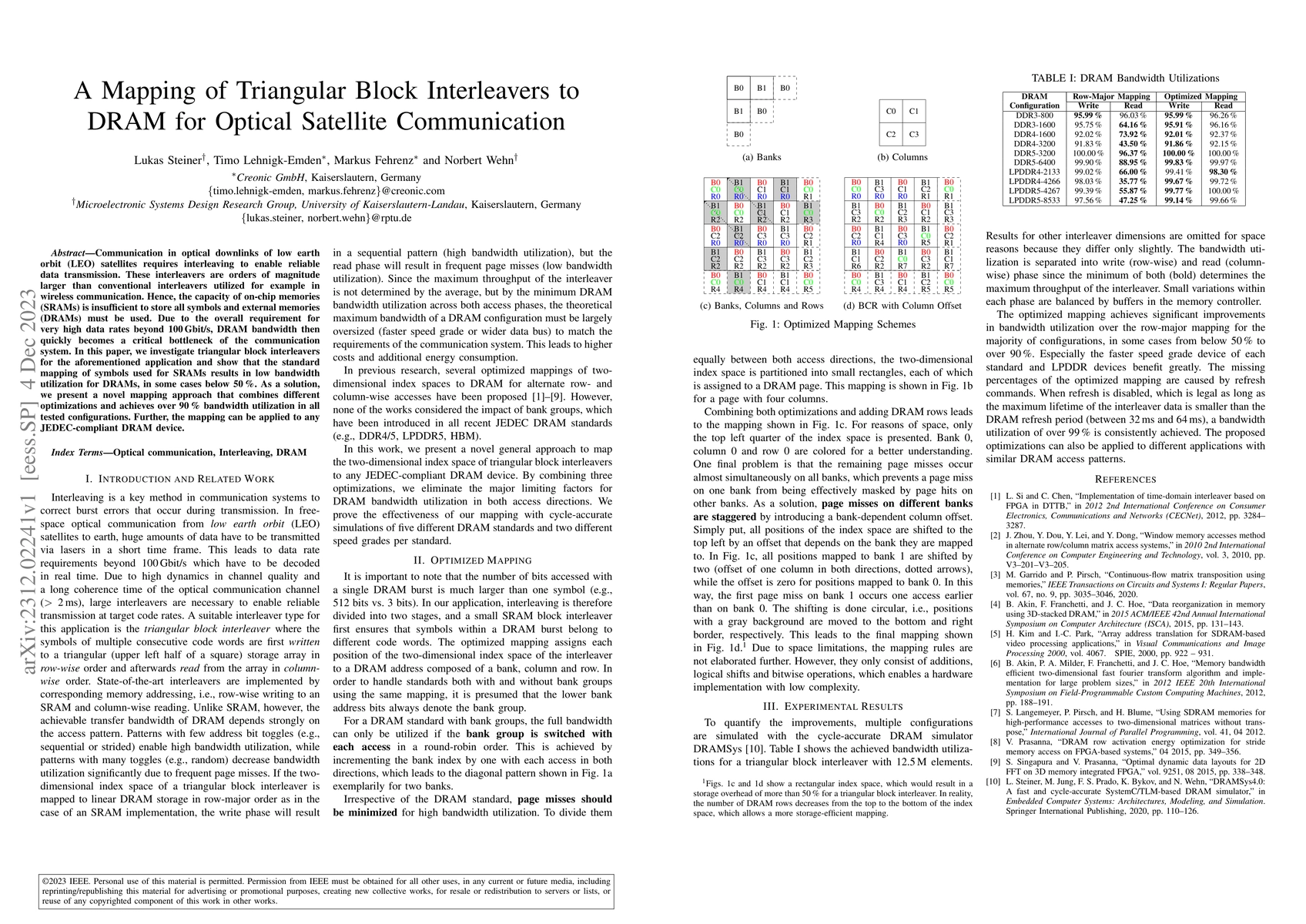 Thumbnail for A Mapping of Triangular Block Interleavers to DRAM for Optical Satellite
  Communication