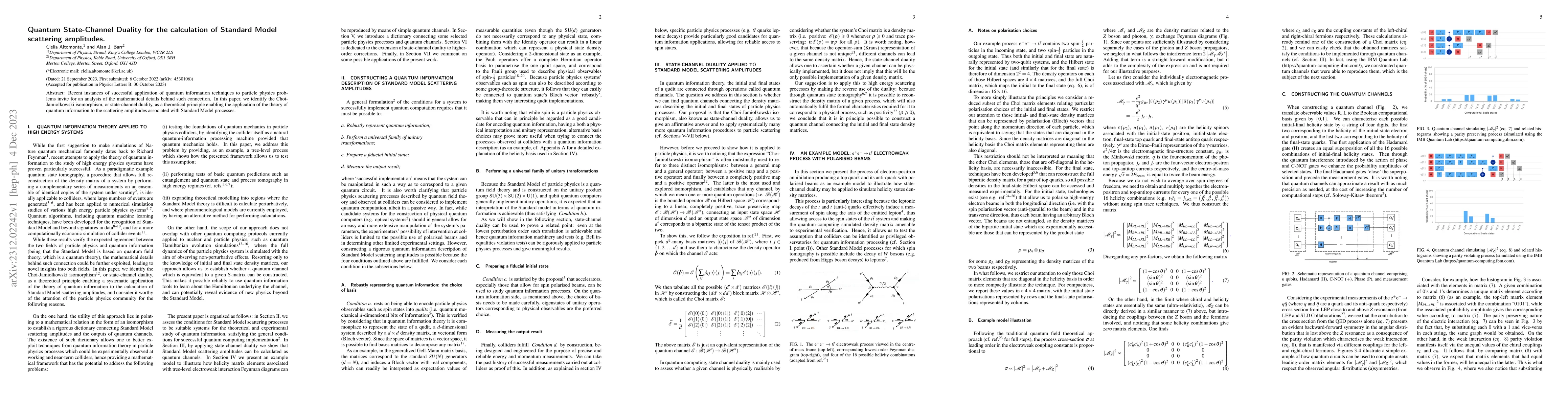 Thumbnail for Quantum State-Channel Duality for the calculation of Standard Model
  scattering amplitudes