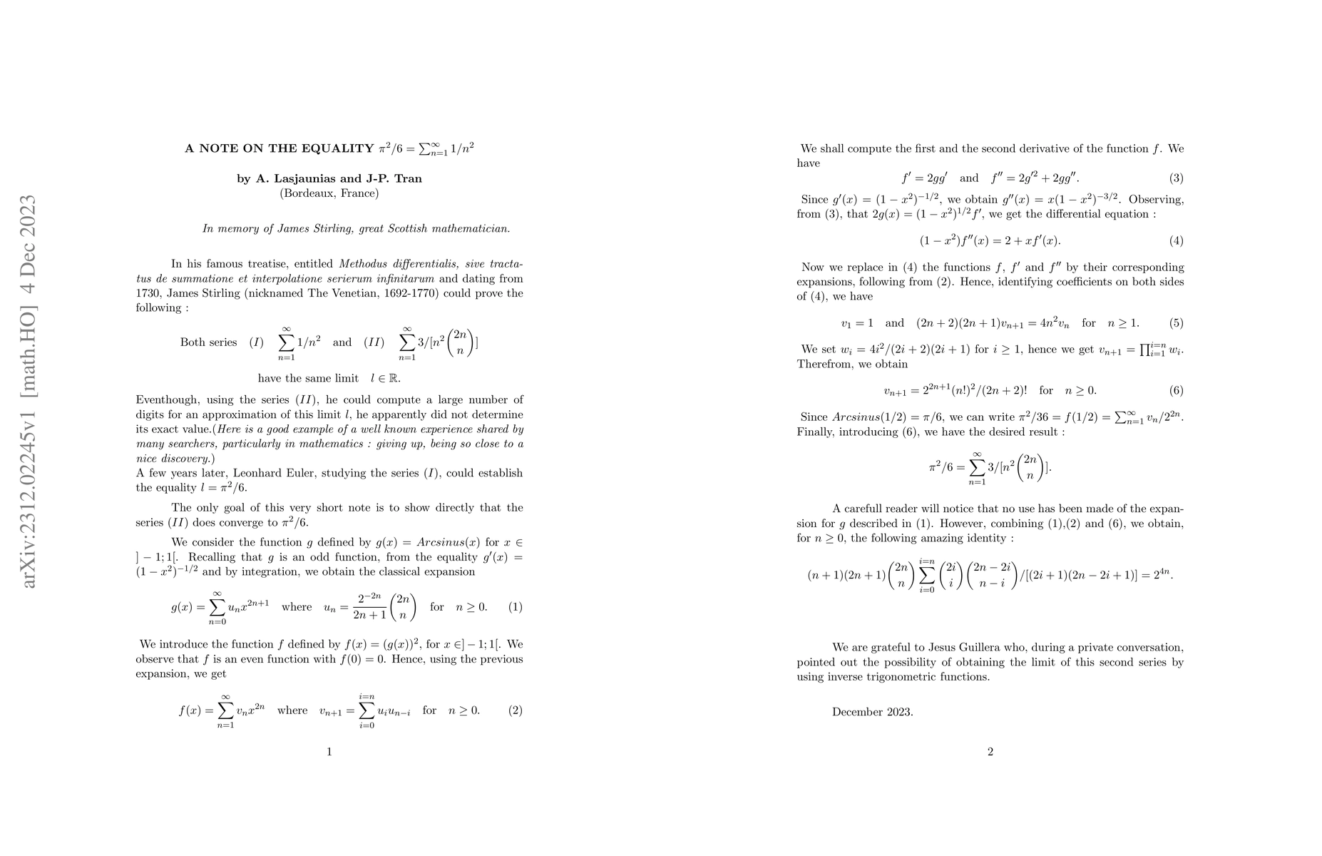 Thumbnail for A note on the equality $\pi^2/6= \sum_{n\geq 1} 1/n^2