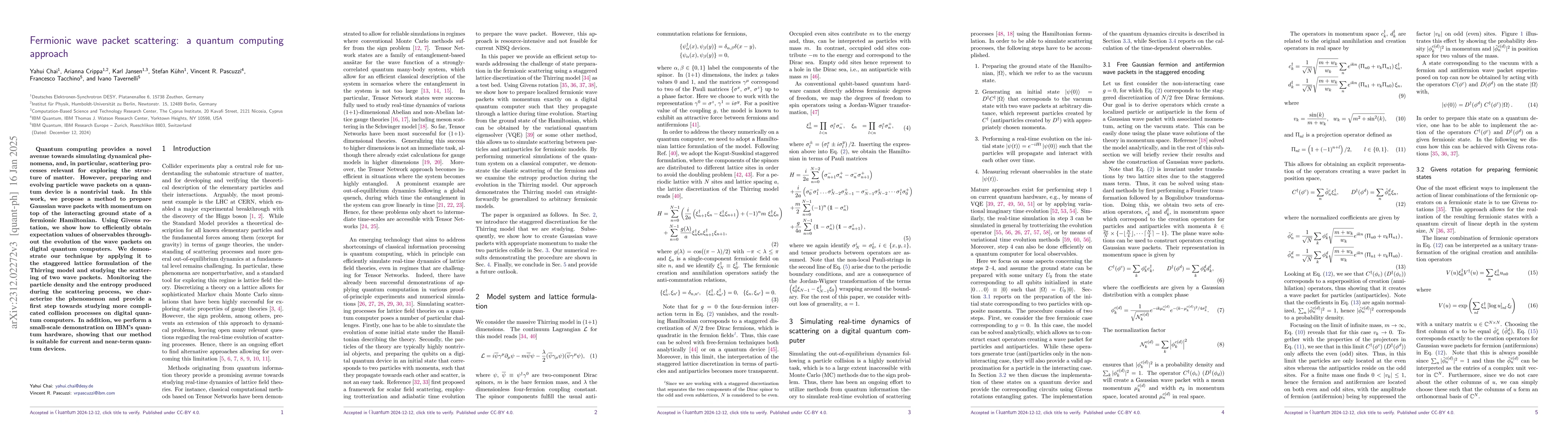 Thumbnail for Fermionic wave packet scattering: a quantum computing approach