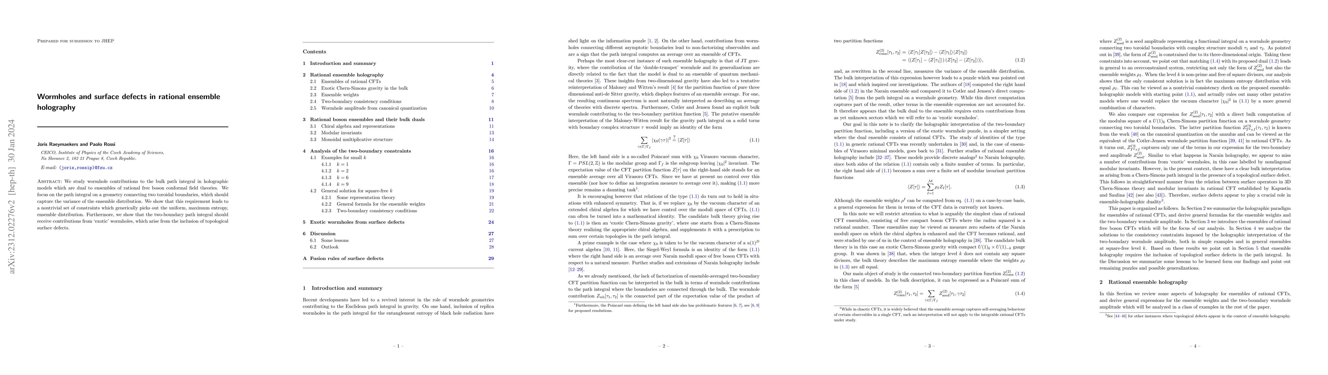 Thumbnail for Wormholes and surface defects in rational ensemble holography