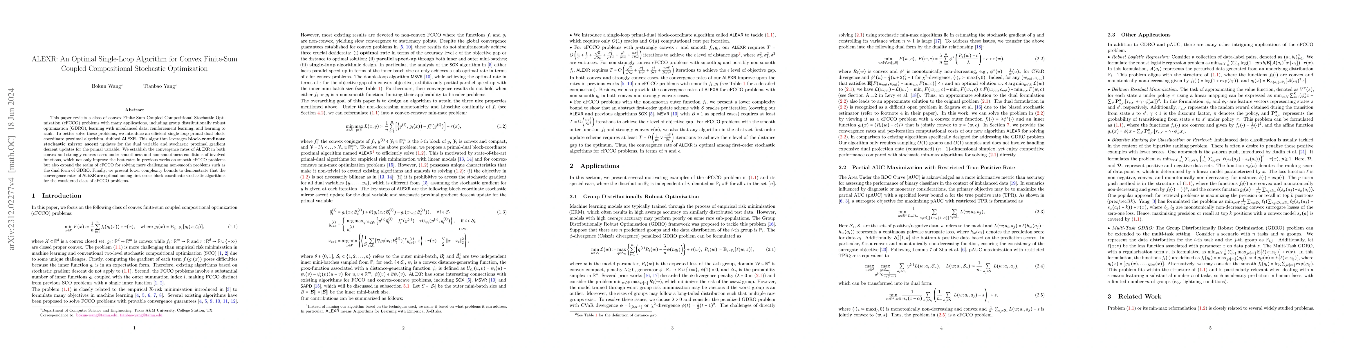 Thumbnail for ALEXR: An Optimal Single-Loop Algorithm for Convex Finite-Sum Coupled
  Compositional Stochastic Optimization
