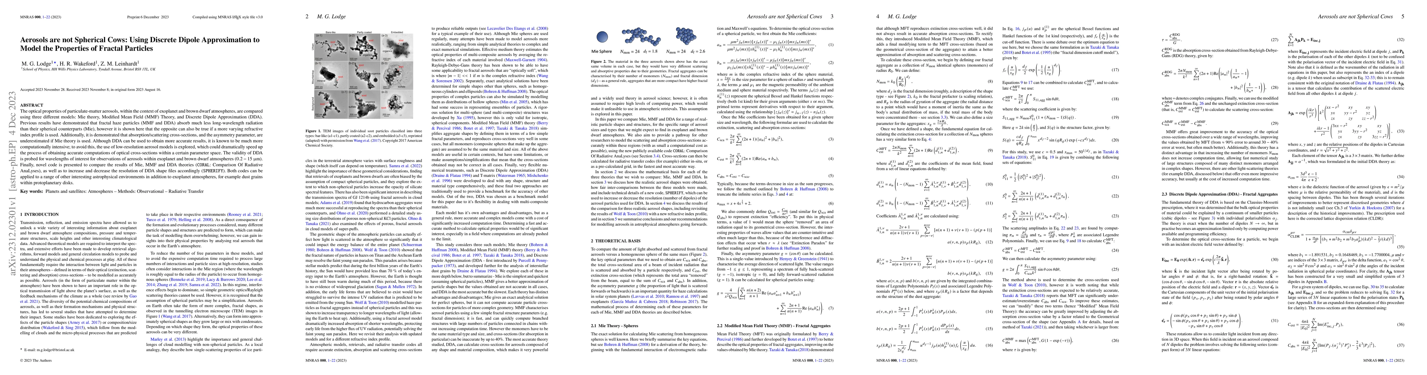 Thumbnail for Aerosols are not Spherical Cows: Using Discrete Dipole Approximation to
  Model the Properties of Fractal Particles