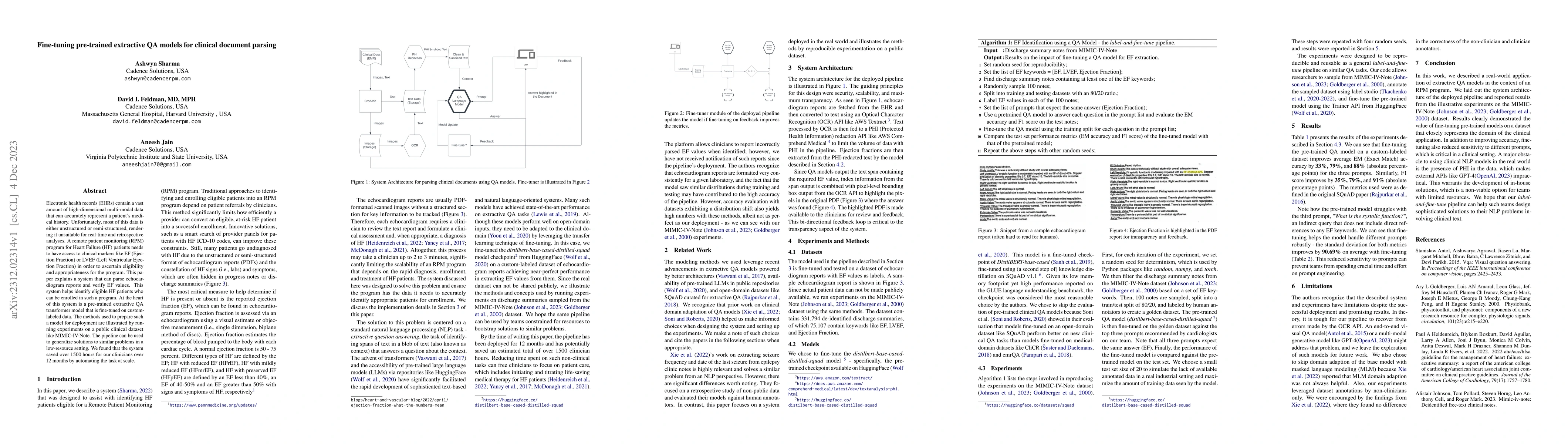 Thumbnail for Fine-tuning pre-trained extractive QA models for clinical document
  parsing