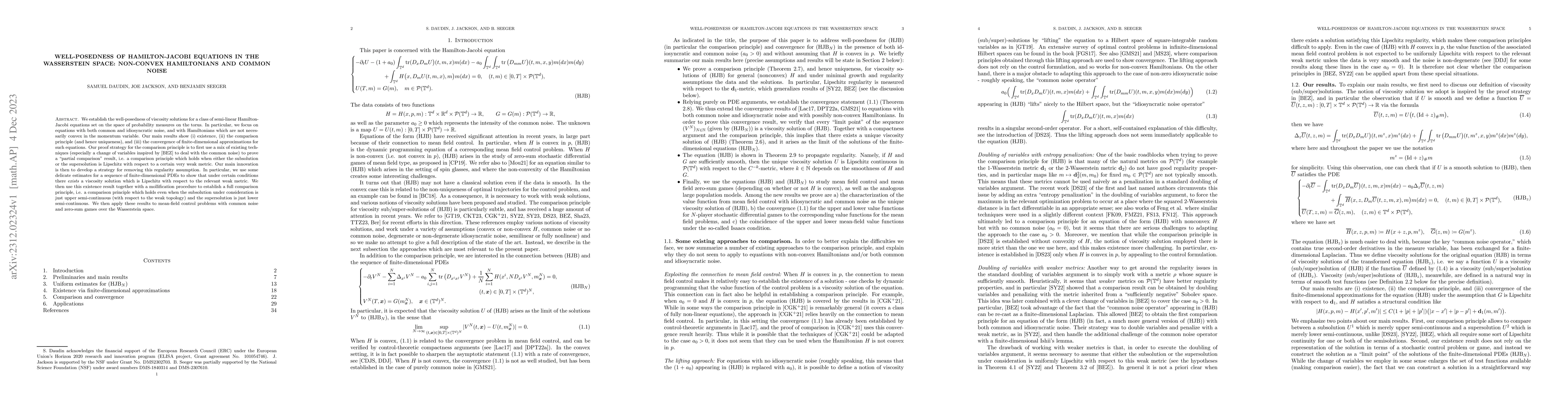 Thumbnail for Well-posedness of Hamilton-Jacobi equations in the Wasserstein space:
  non-convex Hamiltonians and common noise
