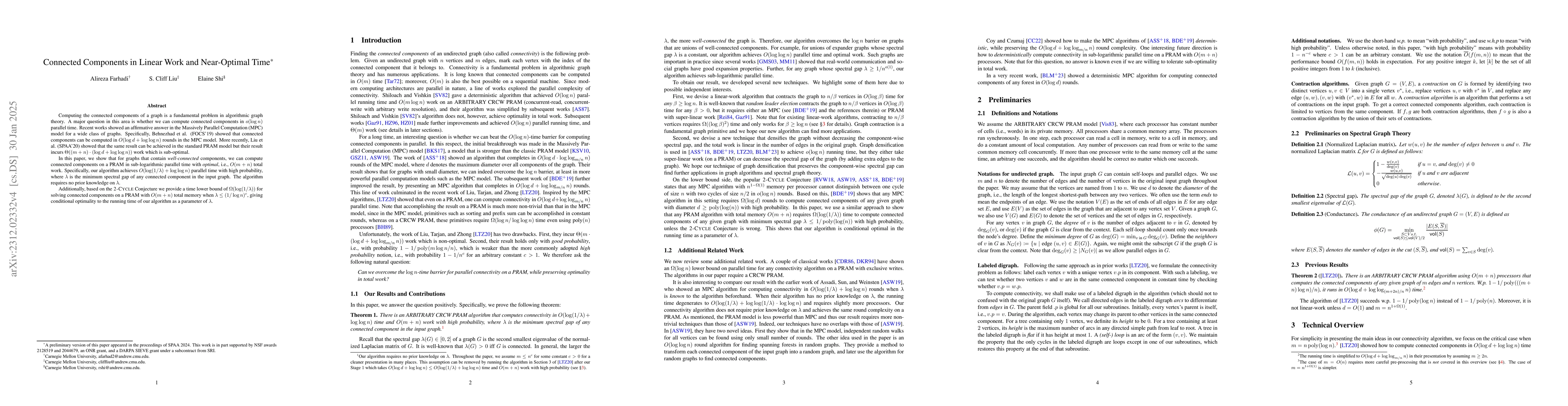 Thumbnail for Connected Components in Linear Work and Near-Optimal Time