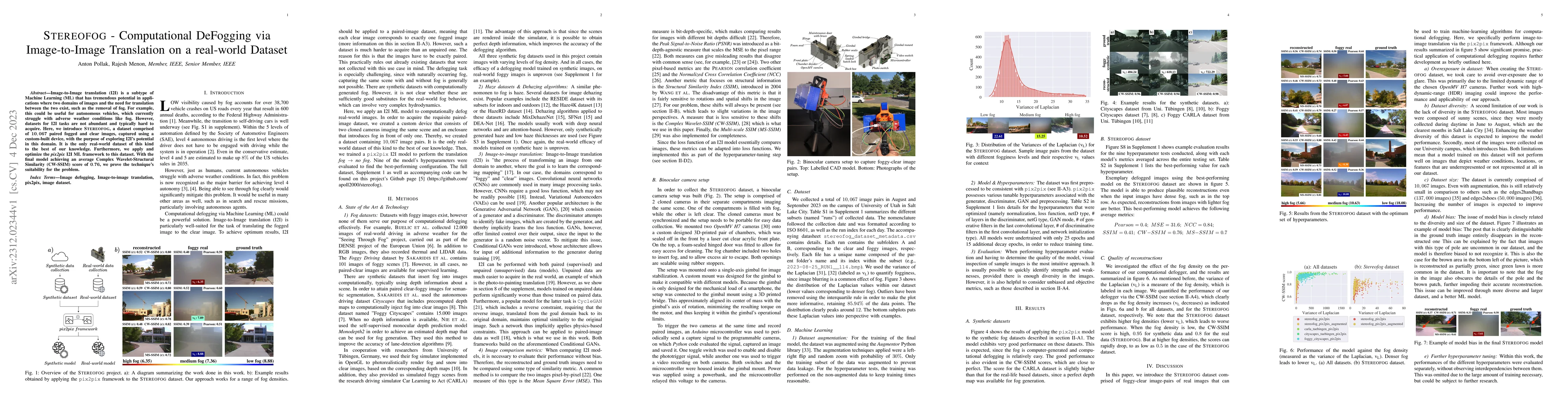Thumbnail for STEREOFOG -- Computational DeFogging via Image-to-Image Translation on a
  real-world Dataset